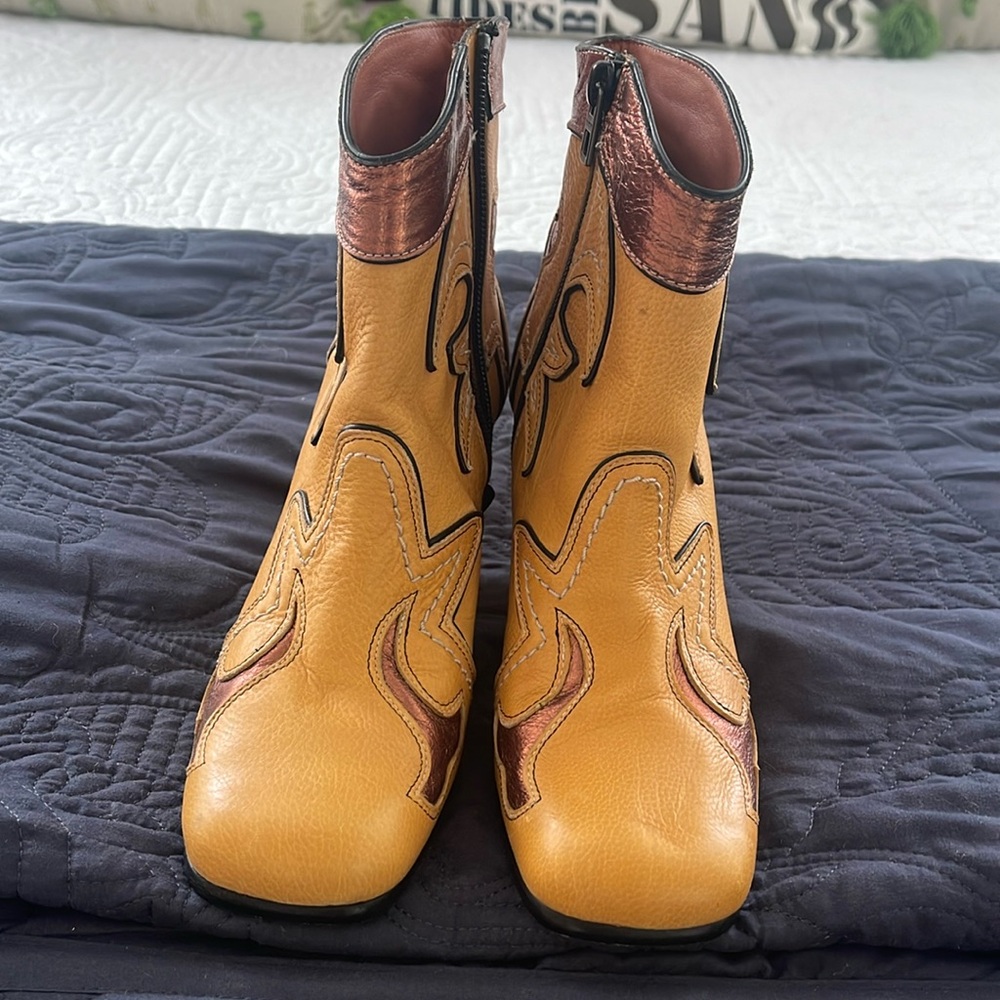 COACH Western Bootie Burnish Marigold Bronze Leather Boots Wmn’s Sz 5 *EUC*